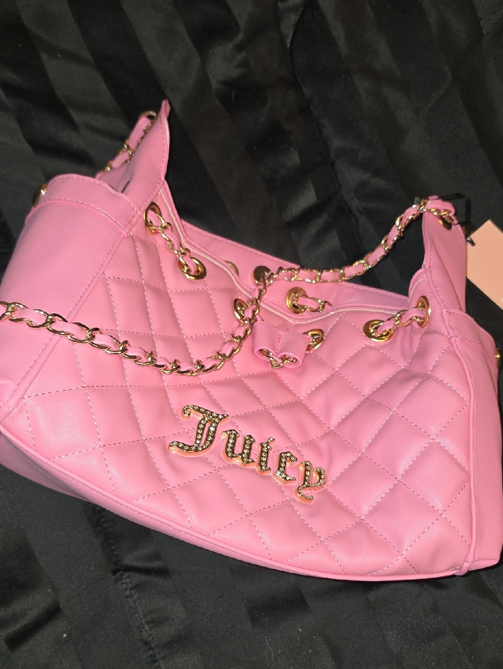 Juicy Couture Quilted Pink Shoulder Bag with Gold Chain